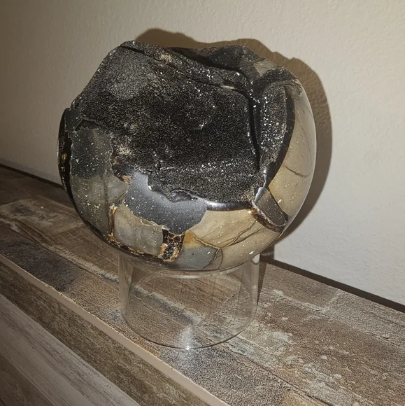 3.9" Septarian Polished Geode Sphere- Madagascar! - Picture 7 of 13